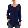 image:imageGRECERELLE Womens VNeck Long Sleeve Side Split Loose Casual Knit Pullover Sweater Blouse05 Navy Blue