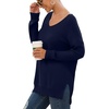 image:imageGRECERELLE Womens VNeck Long Sleeve Side Split Loose Casual Knit Pullover Sweater Blouse05 Navy Blue
