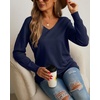 image:imageGRECERELLE Womens VNeck Long Sleeve Side Split Loose Casual Knit Pullover Sweater Blouse05 Navy Blue
