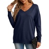 image:imageGRECERELLE Womens VNeck Long Sleeve Side Split Loose Casual Knit Pullover Sweater Blouse05 Navy Blue
