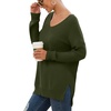 image:imageGRECERELLE Womens VNeck Long Sleeve Side Split Loose Casual Knit Pullover Sweater Blouse06 Army Green