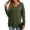 image:imageGRECERELLE Womens VNeck Long Sleeve Side Split Loose Casual Knit Pullover Sweater Blouse06 Army Green