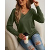 image:imageGRECERELLE Womens VNeck Long Sleeve Side Split Loose Casual Knit Pullover Sweater Blouse06 Army Green