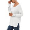 image:imageGRECERELLE Womens VNeck Long Sleeve Side Split Loose Casual Knit Pullover Sweater Blouse07 White