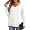 image:imageGRECERELLE Womens VNeck Long Sleeve Side Split Loose Casual Knit Pullover Sweater Blouse07 White