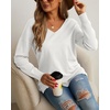 image:imageGRECERELLE Womens VNeck Long Sleeve Side Split Loose Casual Knit Pullover Sweater Blouse07 White