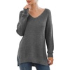 image:imageGRECERELLE Womens VNeck Long Sleeve Side Split Loose Casual Knit Pullover Sweater Blouse08 Dark Gray