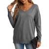 image:imageGRECERELLE Womens VNeck Long Sleeve Side Split Loose Casual Knit Pullover Sweater Blouse08 Dark Gray