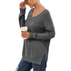 image:imageGRECERELLE Womens VNeck Long Sleeve Side Split Loose Casual Knit Pullover Sweater Blouse08 Dark Gray