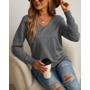 image:imageGRECERELLE Womens VNeck Long Sleeve Side Split Loose Casual Knit Pullover Sweater Blouse08 Dark Gray