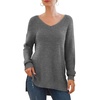 image:imageGRECERELLE Womens VNeck Long Sleeve Side Split Loose Casual Knit Pullover Sweater Blouse08 Dark Gray