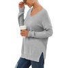 image:imageGRECERELLE Womens VNeck Long Sleeve Side Split Loose Casual Knit Pullover Sweater Blouse09 Gray