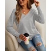 image:imageGRECERELLE Womens VNeck Long Sleeve Side Split Loose Casual Knit Pullover Sweater Blouse09 Gray