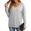 image:imageGRECERELLE Womens VNeck Long Sleeve Side Split Loose Casual Knit Pullover Sweater Blouse09 Gray