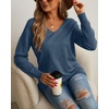 image:imageGRECERELLE Womens VNeck Long Sleeve Side Split Loose Casual Knit Pullover Sweater Blouse10 Blue Gray