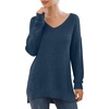 image:imageGRECERELLE Womens VNeck Long Sleeve Side Split Loose Casual Knit Pullover Sweater Blouse10 Blue Gray