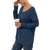 image:imageGRECERELLE Womens VNeck Long Sleeve Side Split Loose Casual Knit Pullover Sweater Blouse10 Blue Gray