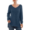 image:imageGRECERELLE Womens VNeck Long Sleeve Side Split Loose Casual Knit Pullover Sweater Blouse10 Blue Gray