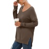 image:imageGRECERELLE Womens VNeck Long Sleeve Side Split Loose Casual Knit Pullover Sweater Blouse11 Dark Khaki