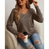 image:imageGRECERELLE Womens VNeck Long Sleeve Side Split Loose Casual Knit Pullover Sweater Blouse11 Dark Khaki