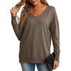 image:imageGRECERELLE Womens VNeck Long Sleeve Side Split Loose Casual Knit Pullover Sweater Blouse11 Dark Khaki
