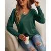 image:imageGRECERELLE Womens VNeck Long Sleeve Side Split Loose Casual Knit Pullover Sweater Blouse12 Dark Green