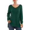 image:imageGRECERELLE Womens VNeck Long Sleeve Side Split Loose Casual Knit Pullover Sweater Blouse12 Dark Green