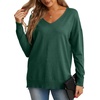 image:imageGRECERELLE Womens VNeck Long Sleeve Side Split Loose Casual Knit Pullover Sweater Blouse12 Dark Green