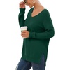 image:imageGRECERELLE Womens VNeck Long Sleeve Side Split Loose Casual Knit Pullover Sweater Blouse12 Dark Green