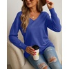 image:imageGRECERELLE Womens VNeck Long Sleeve Side Split Loose Casual Knit Pullover Sweater Blouse13 Royal Blue