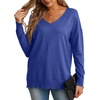 image:imageGRECERELLE Womens VNeck Long Sleeve Side Split Loose Casual Knit Pullover Sweater Blouse13 Royal Blue