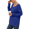 image:imageGRECERELLE Womens VNeck Long Sleeve Side Split Loose Casual Knit Pullover Sweater Blouse13 Royal Blue