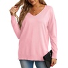 image:imageGRECERELLE Womens VNeck Long Sleeve Side Split Loose Casual Knit Pullover Sweater Blouse14 Pink
