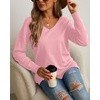 image:imageGRECERELLE Womens VNeck Long Sleeve Side Split Loose Casual Knit Pullover Sweater Blouse14 Pink