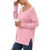 image:imageGRECERELLE Womens VNeck Long Sleeve Side Split Loose Casual Knit Pullover Sweater Blouse14 Pink