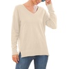 image:imageGRECERELLE Womens VNeck Long Sleeve Side Split Loose Casual Knit Pullover Sweater BlouseApricot