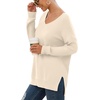 image:imageGRECERELLE Womens VNeck Long Sleeve Side Split Loose Casual Knit Pullover Sweater BlouseApricot