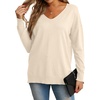 image:imageGRECERELLE Womens VNeck Long Sleeve Side Split Loose Casual Knit Pullover Sweater BlouseApricot
