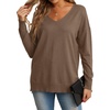 image:imageGRECERELLE Womens VNeck Long Sleeve Side Split Loose Casual Knit Pullover Sweater BlouseChocolate Brown