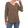 image:imageGRECERELLE Womens VNeck Long Sleeve Side Split Loose Casual Knit Pullover Sweater BlouseChocolate Brown