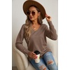image:imageGRECERELLE Womens VNeck Long Sleeve Side Split Loose Casual Knit Pullover Sweater BlouseChocolate Brown