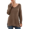 image:imageGRECERELLE Womens VNeck Long Sleeve Side Split Loose Casual Knit Pullover Sweater BlouseChocolate Brown