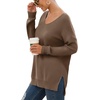image:imageGRECERELLE Womens VNeck Long Sleeve Side Split Loose Casual Knit Pullover Sweater BlouseChocolate Brown