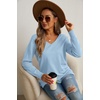 image:imageGRECERELLE Womens VNeck Long Sleeve Side Split Loose Casual Knit Pullover Sweater BlouseLight Blue