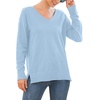 image:imageGRECERELLE Womens VNeck Long Sleeve Side Split Loose Casual Knit Pullover Sweater BlouseLight Blue