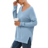 image:imageGRECERELLE Womens VNeck Long Sleeve Side Split Loose Casual Knit Pullover Sweater BlouseLight Blue
