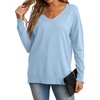 image:imageGRECERELLE Womens VNeck Long Sleeve Side Split Loose Casual Knit Pullover Sweater BlouseLight Blue