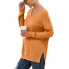 image:imageGRECERELLE Womens VNeck Long Sleeve Side Split Loose Casual Knit Pullover Sweater BlouseLight Orange