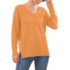 image:imageGRECERELLE Womens VNeck Long Sleeve Side Split Loose Casual Knit Pullover Sweater BlouseLight Orange