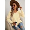 image:imageGRECERELLE Womens VNeck Long Sleeve Side Split Loose Casual Knit Pullover Sweater BlouseLight Yellow